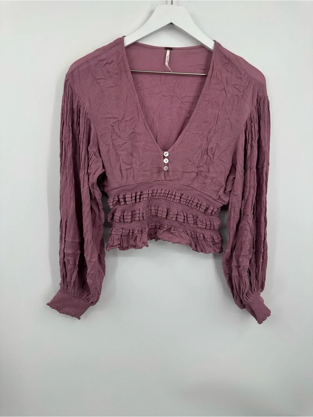 Free People Boho Purple Peasant Cropped Shirt Size Small Whimsical Fairycore - Picture 5 of 9